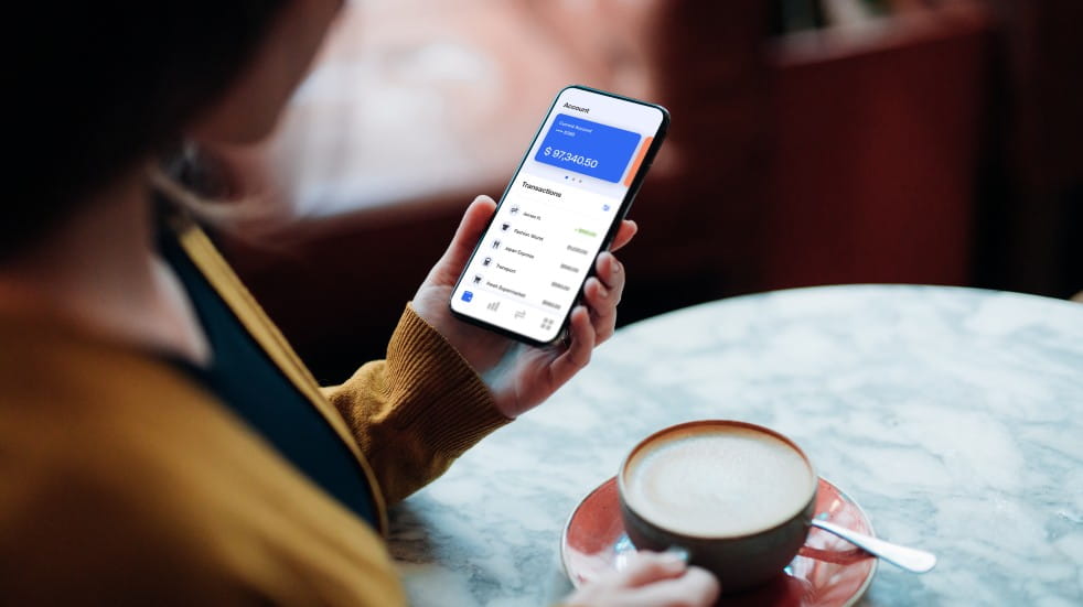 mobile banking with coffee